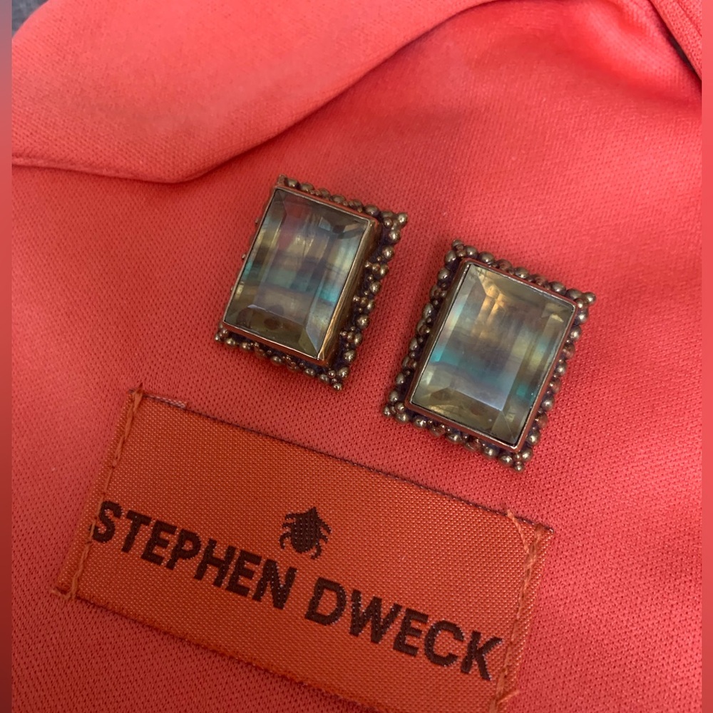 STEPHEN DWECK bronze tone clip-on earrings, stunning greens/golds colour quartz